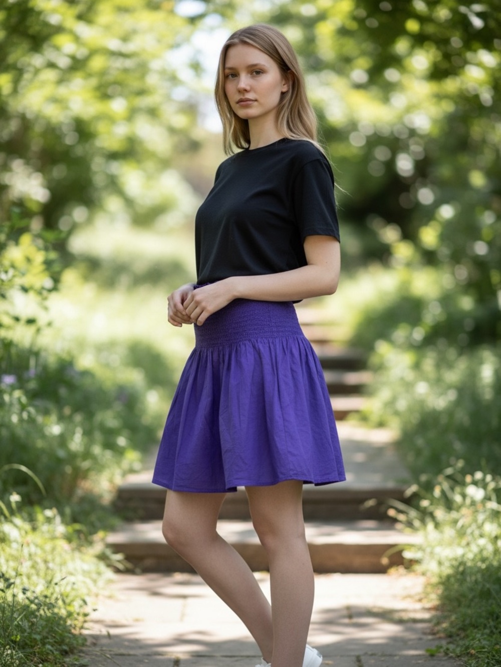 Size L Stark X Smocked Waist Purple Mini Skirt